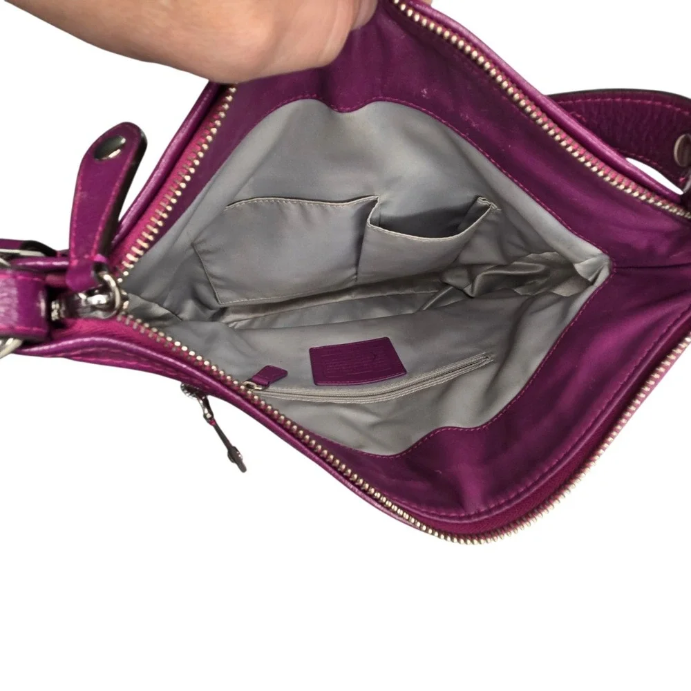 Coach Ashley Dotted Op Art Hippie Shoulder Bag Purple Signature Canvas Leather